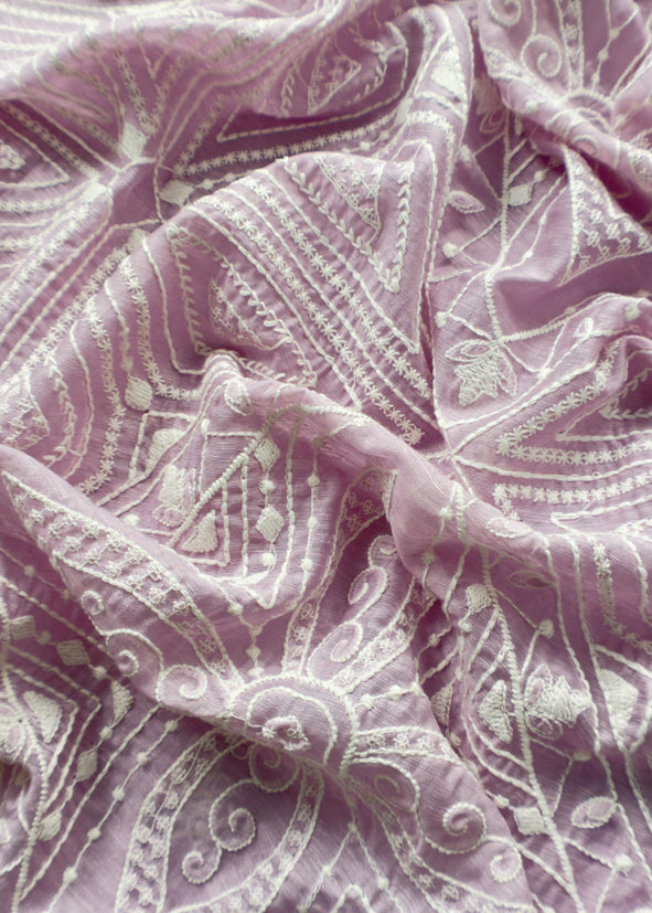 Lavender Linen Suit With Chikankari Embroidered Dupatta