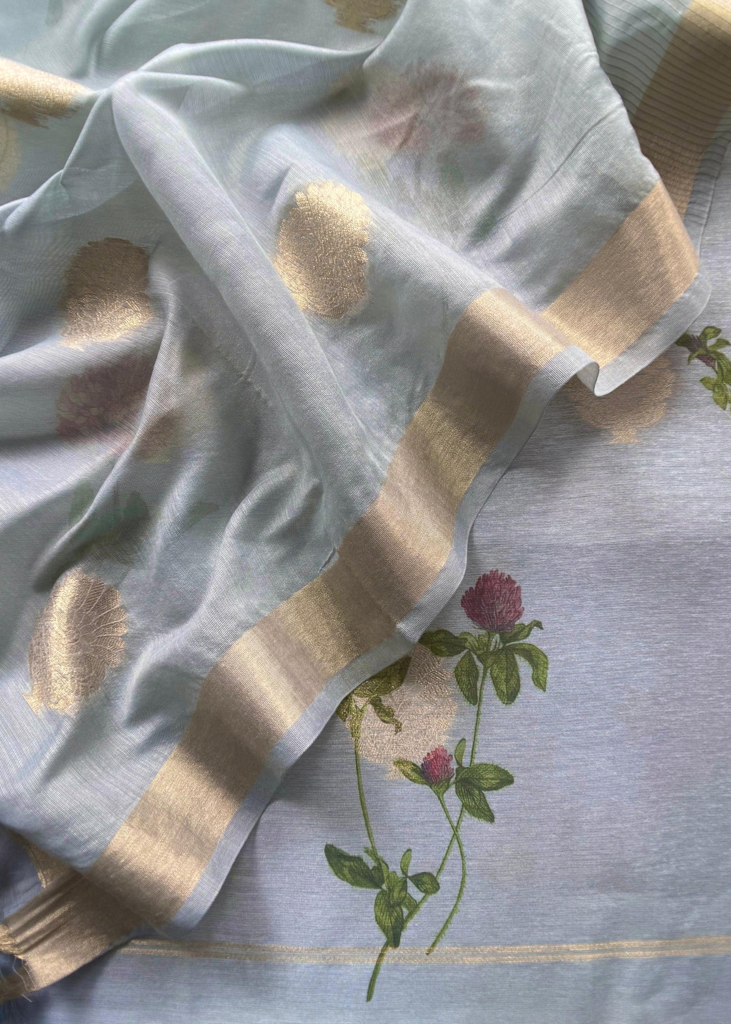 Blue Summer floral Unstitched Suit in Chanderi Blend fabric