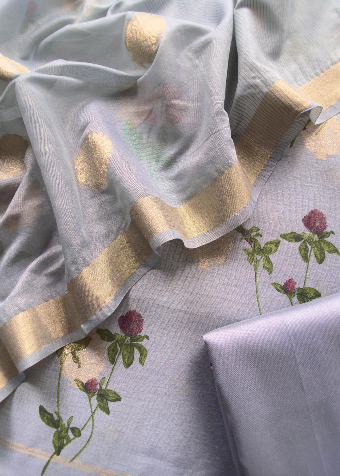 Blue Summer floral Unstitched Suit in Chanderi Blend fabric