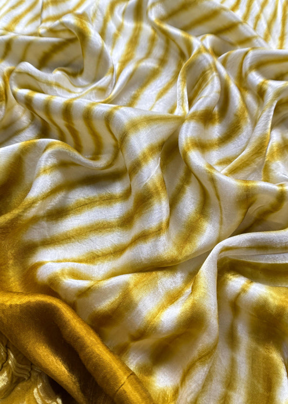Goldenrod Hand-Dyed Shibori Print Pure Gajji Silk Suit With Zari Border