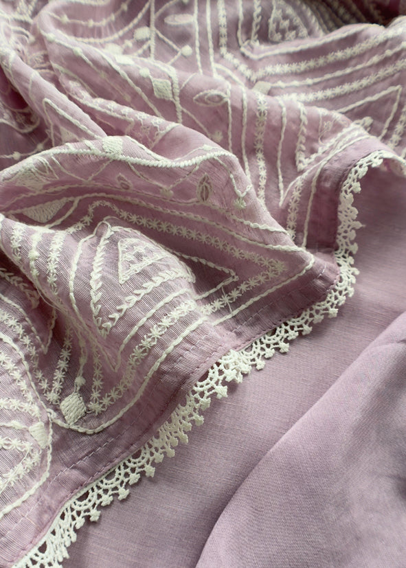 Lavender Linen Suit With Chikankari Embroidered Dupatta