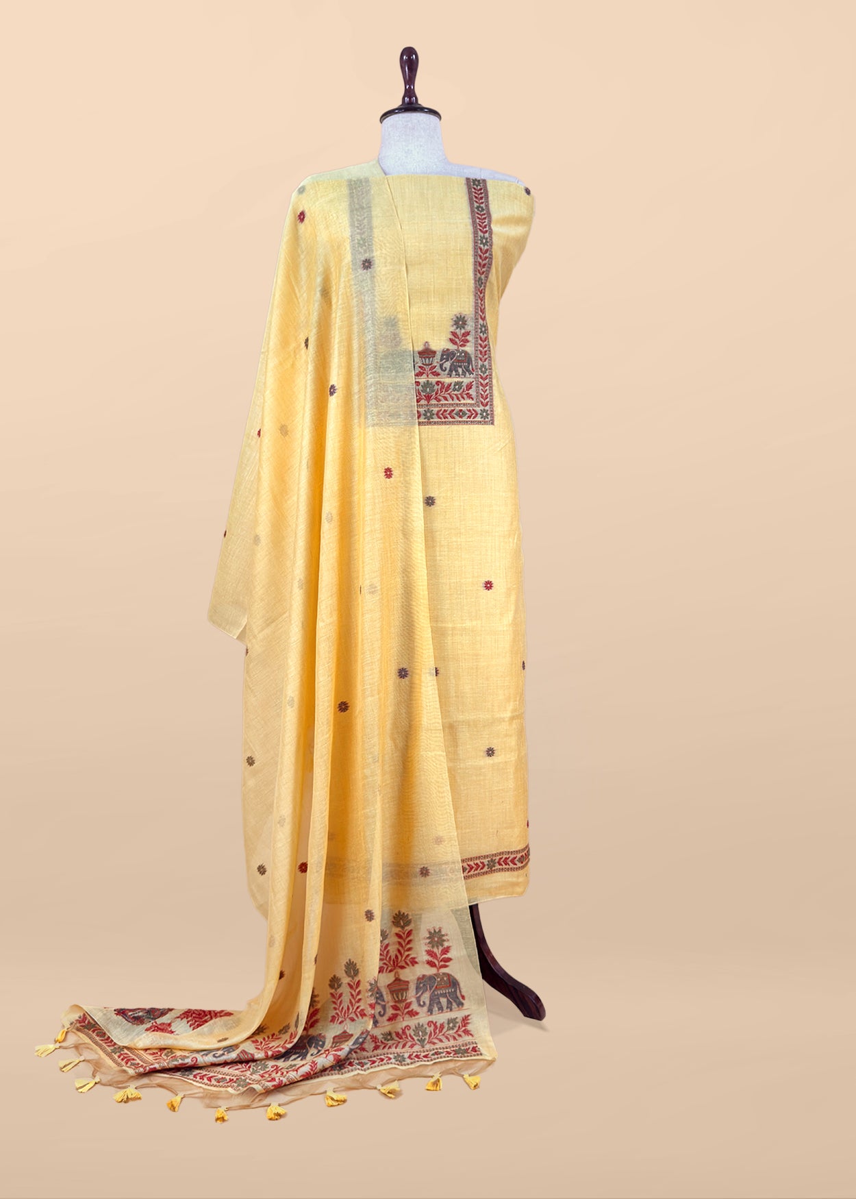 Pastel Blue Linen Chanderi Unstitched Suit With jamdani Weaving