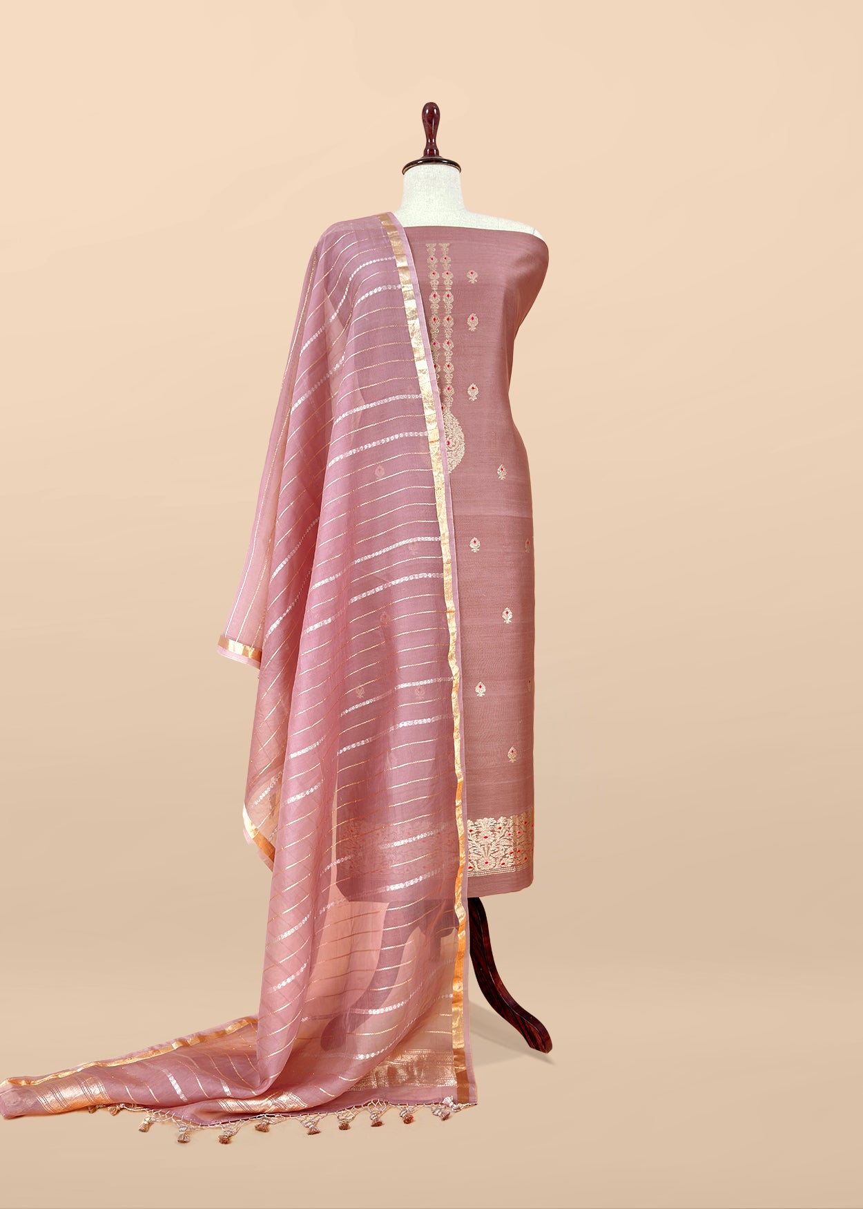 Dhaniya Green Handloom Silk Kurta And Kora Silk Dupatta With Meenakari Gold Kadwa Weaving