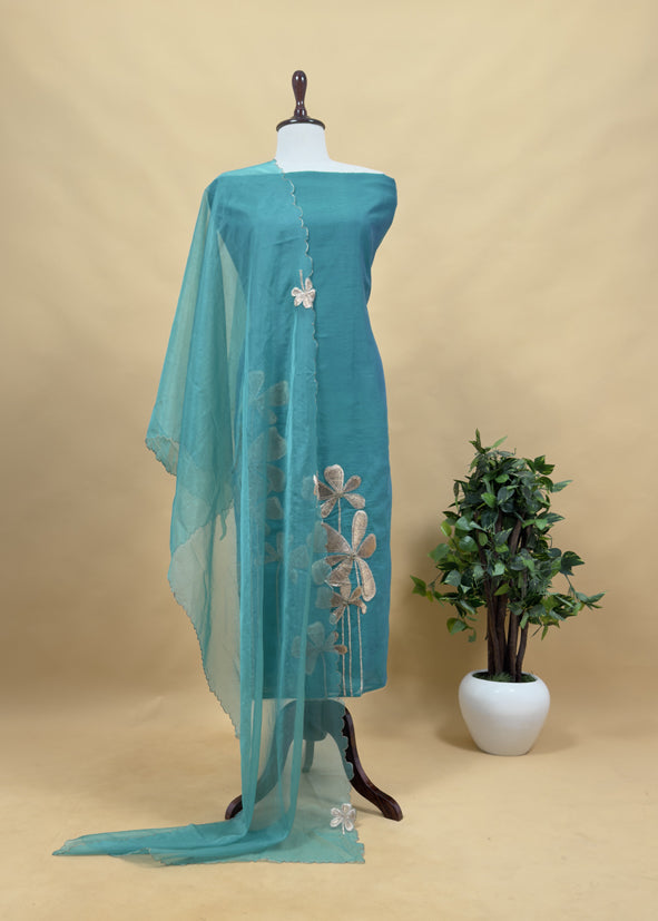 Pink Chanderi Kurta With Organza Dupatta Having Zari Embroidery