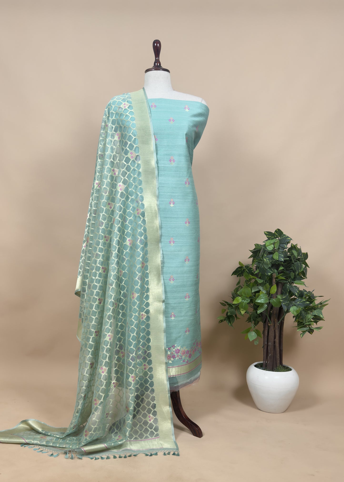 Banarasi Blue Silk Suit