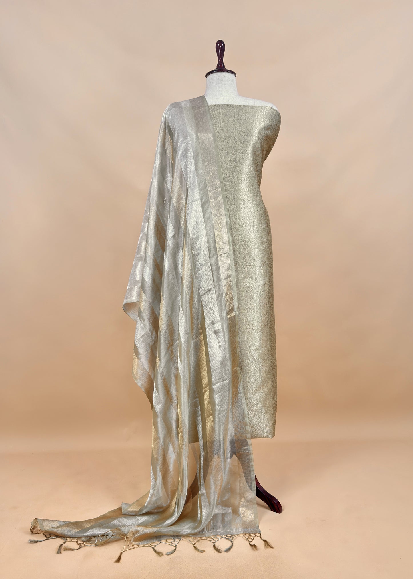 Lime yellow Brocade Silk Kurta And Zari Panel Silk Dupatta