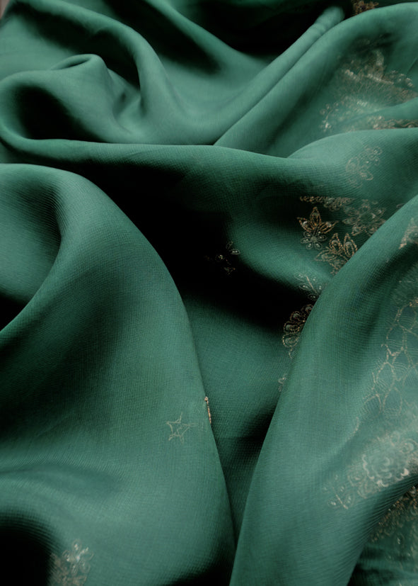 Green Handloom Dupion Silk Suit With Zardosi Handwork