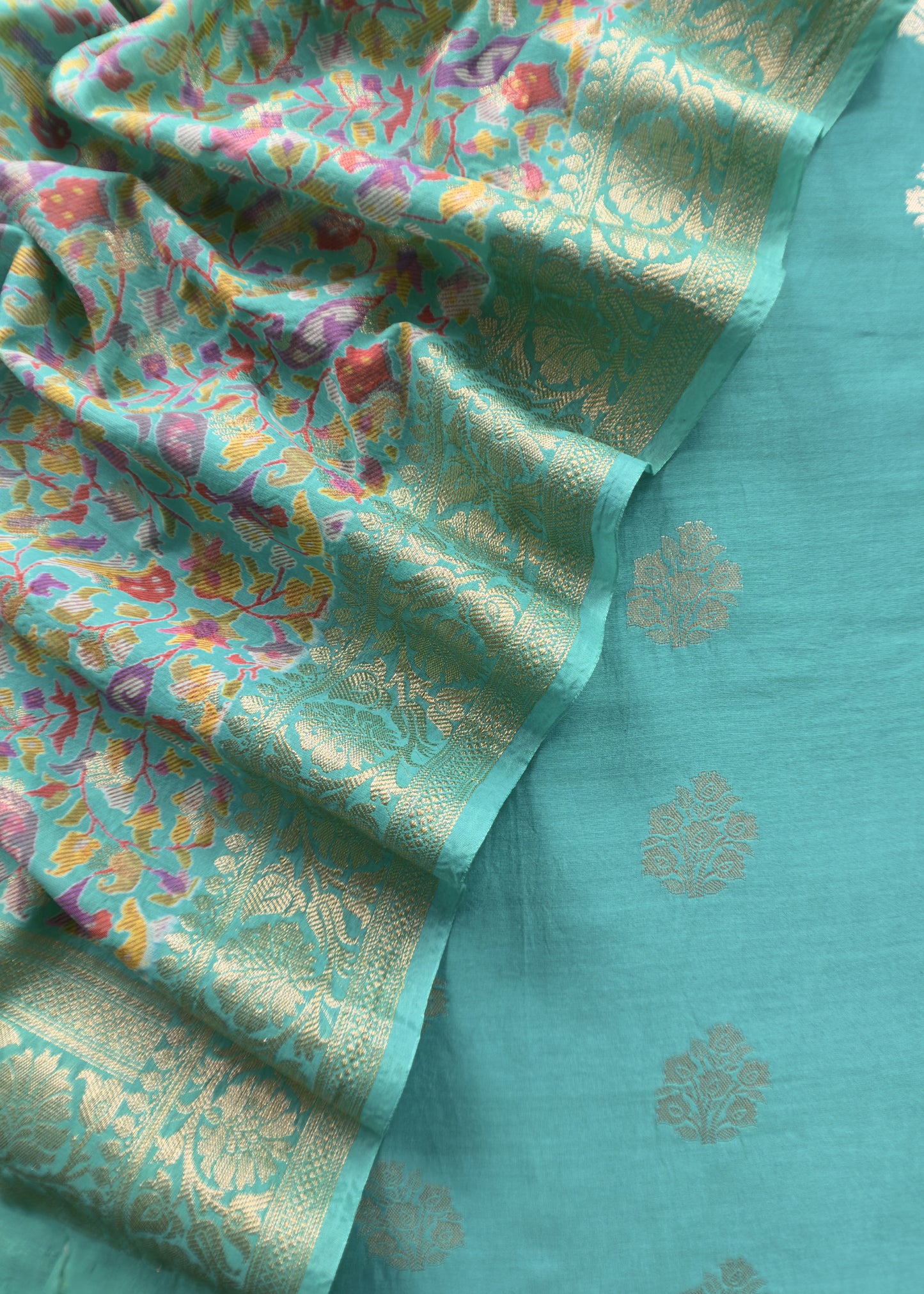 Green Banarasi Suit With Kalamkari Dupatta