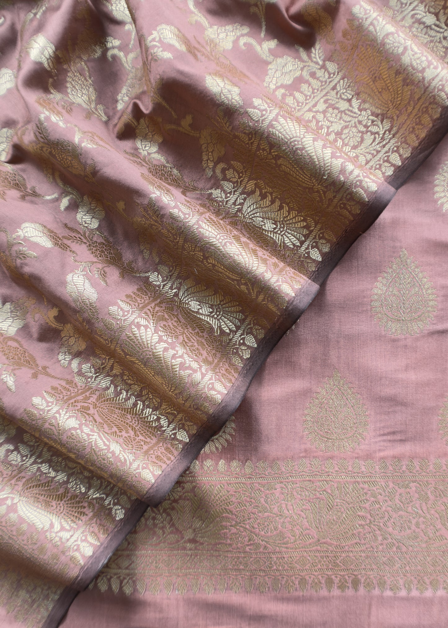 Pink Banarasi unstitched suit with zari weaving