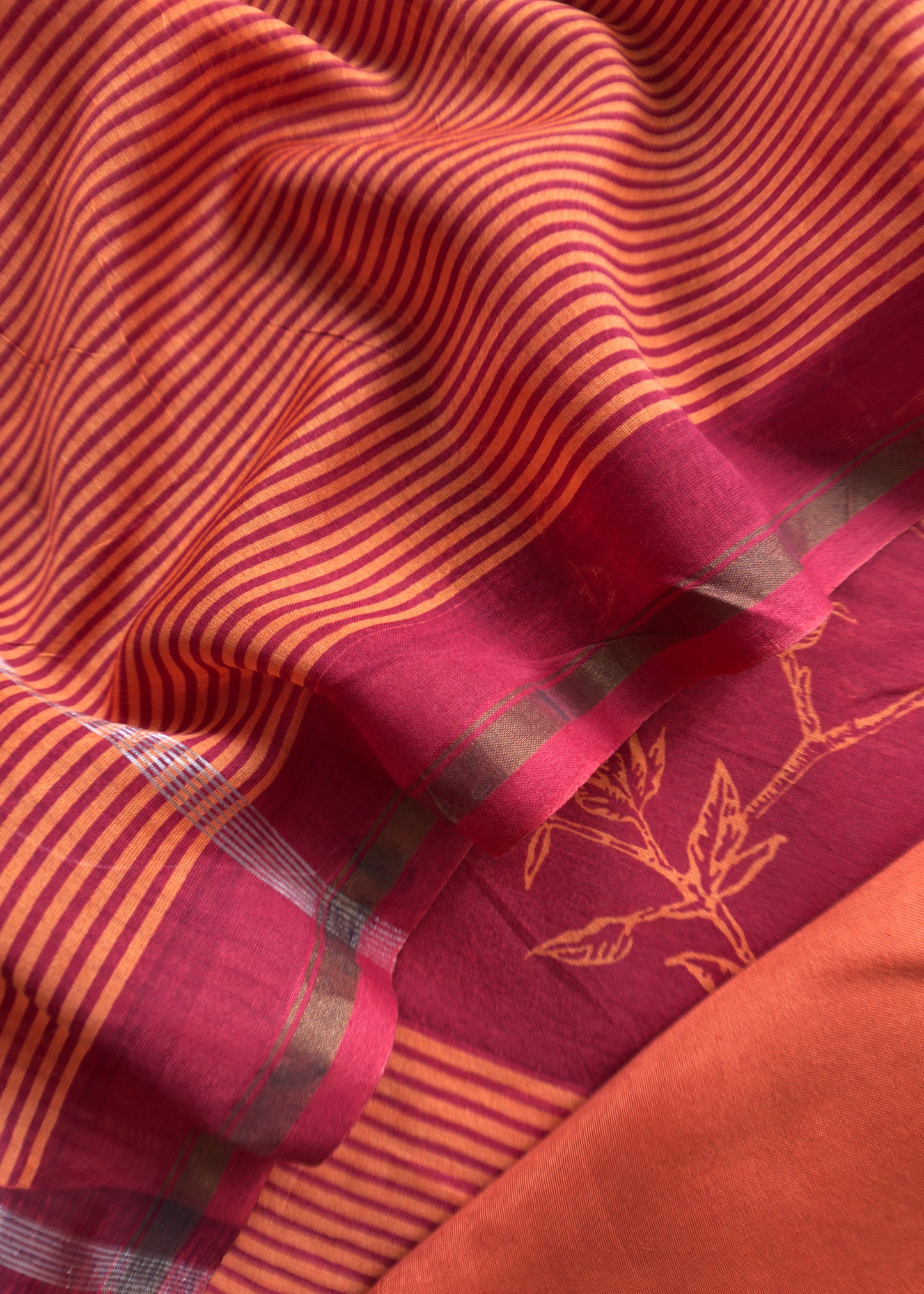 Block Print Maheswari Silk Suit With Orange Dupatta