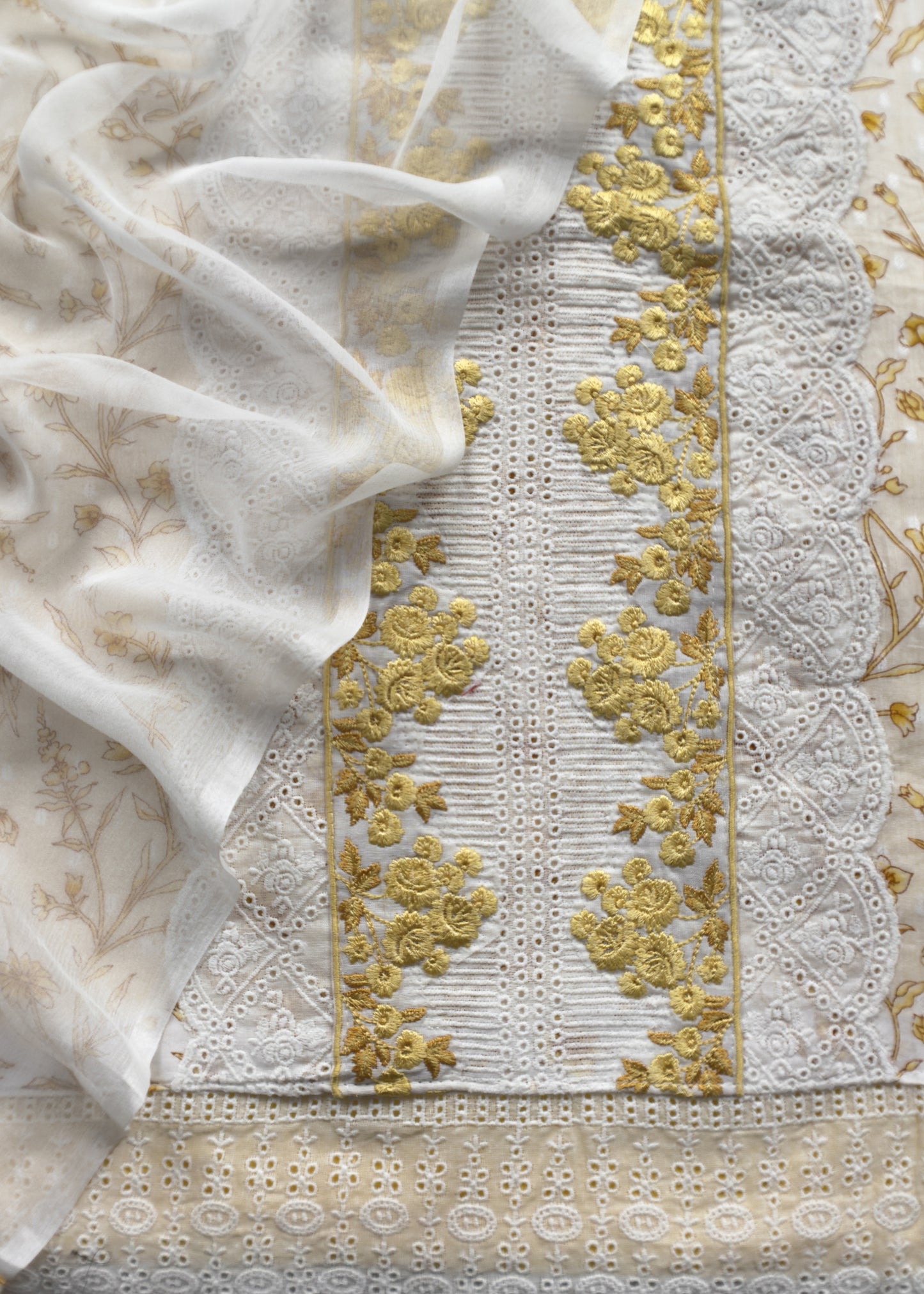 White And Yellow Pure Cotton Suit