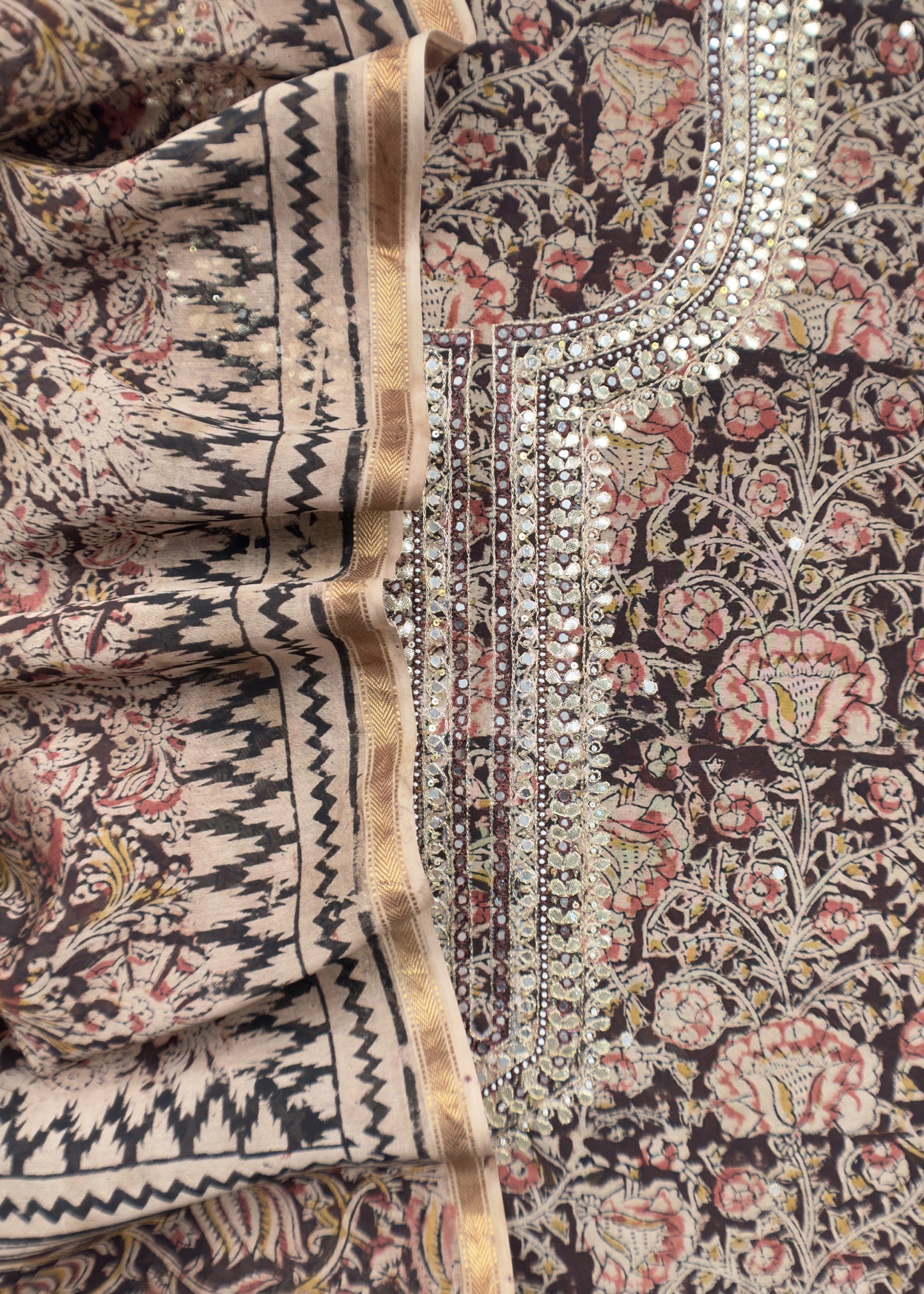 Sanganeri Block Printed Natural Dyed Ajrakh Suit In Chanderi