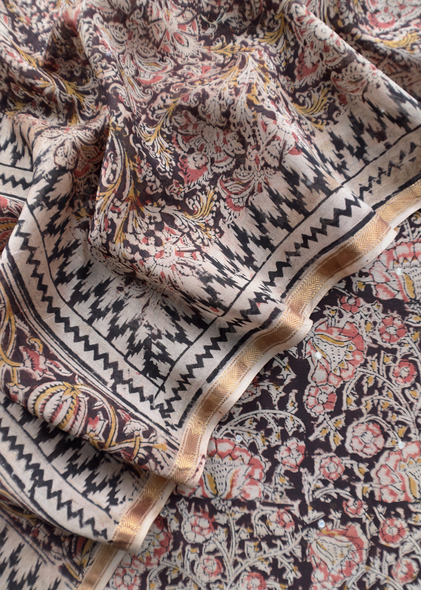 Sanganeri Block Printed Natural Dyed Ajrakh Suit In Chanderi