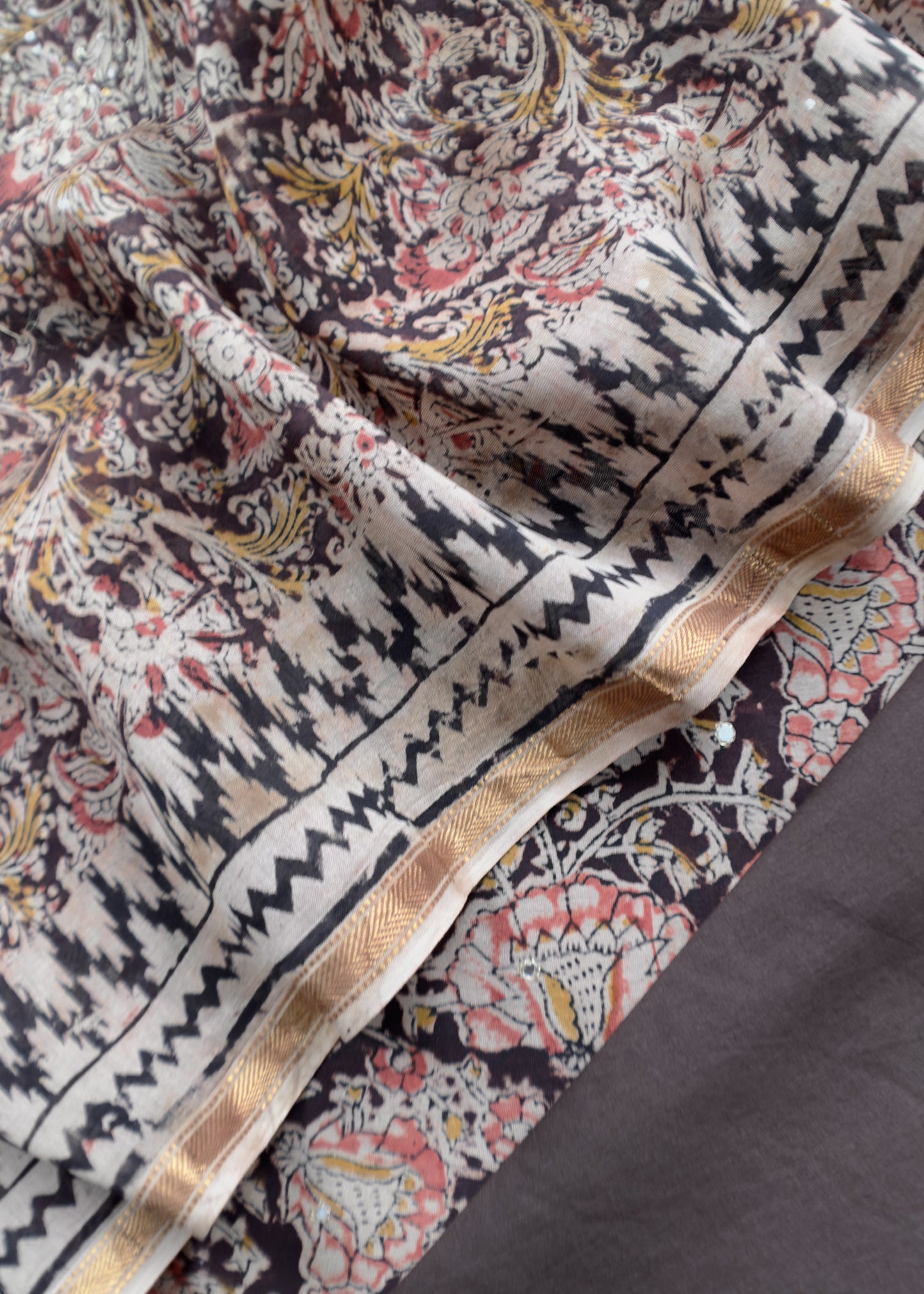 Sanganeri Block Printed Natural Dyed Ajrakh Suit In Chanderi