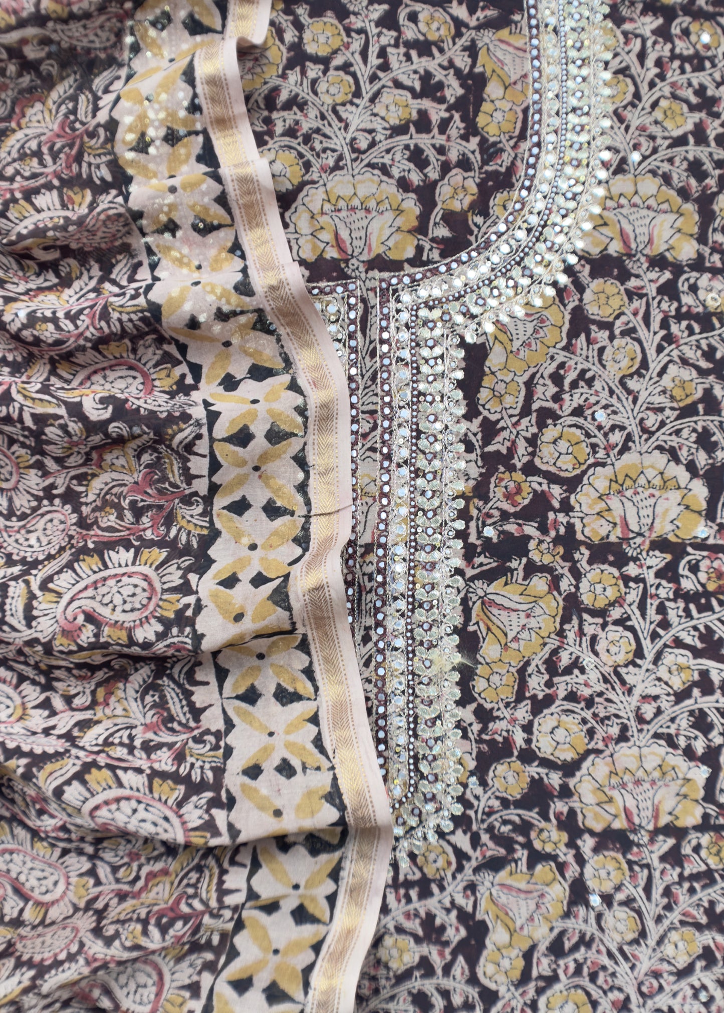 Sanganeri Block Printed Natural Dyed Ajrakh Suit In Chanderi