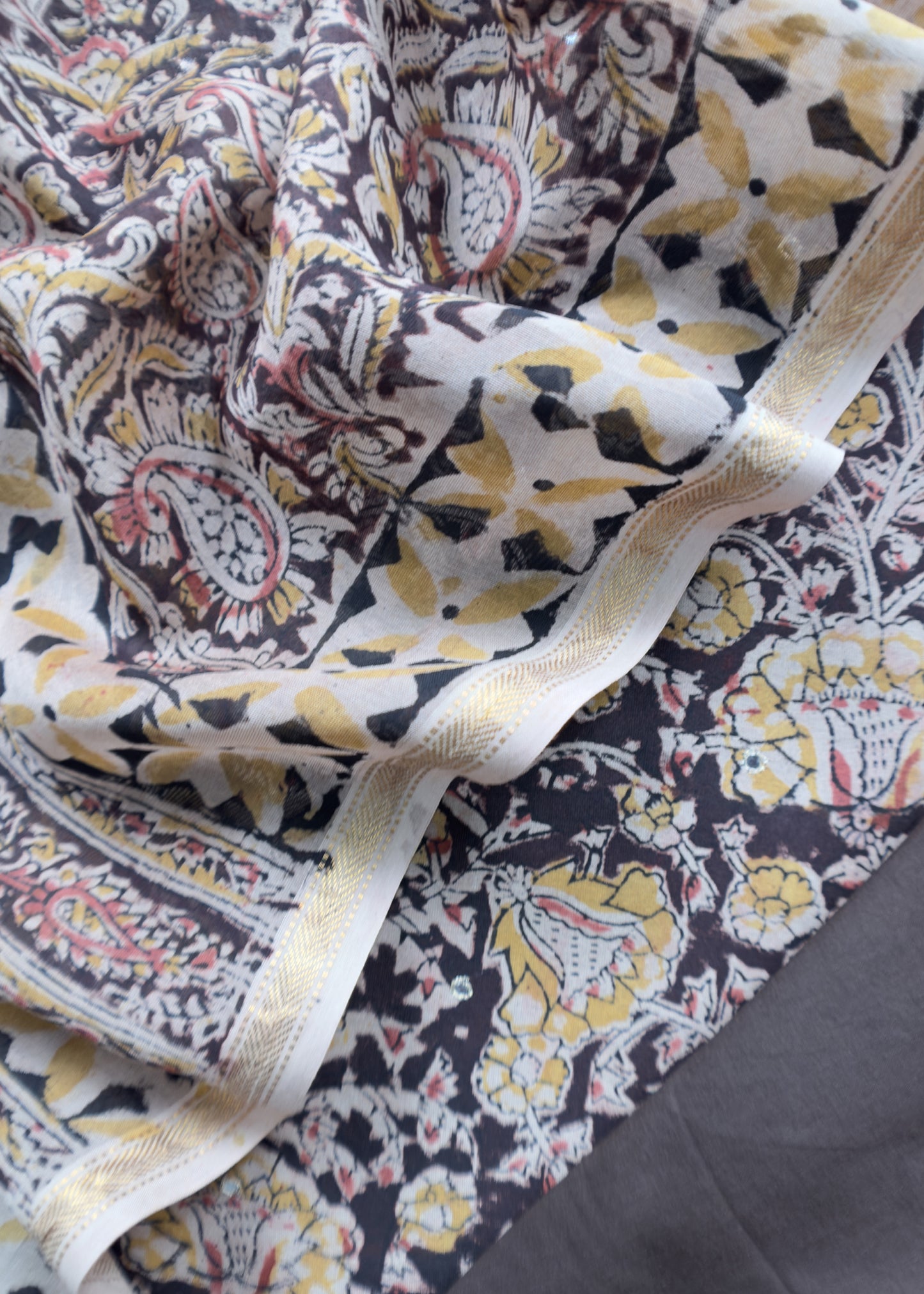 Sanganeri Block Printed Natural Dyed Ajrakh Suit In Chanderi