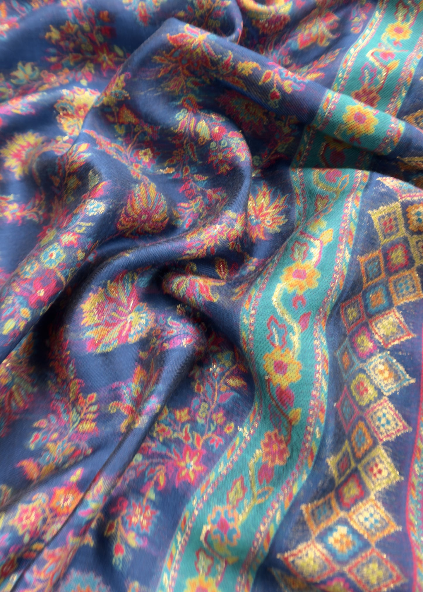 Blue Handwoven Kani Silk Unstitched Suit