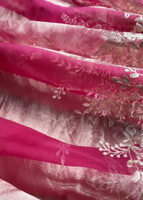 Rani Pink Silk Unstitched Suit With Pitta Work