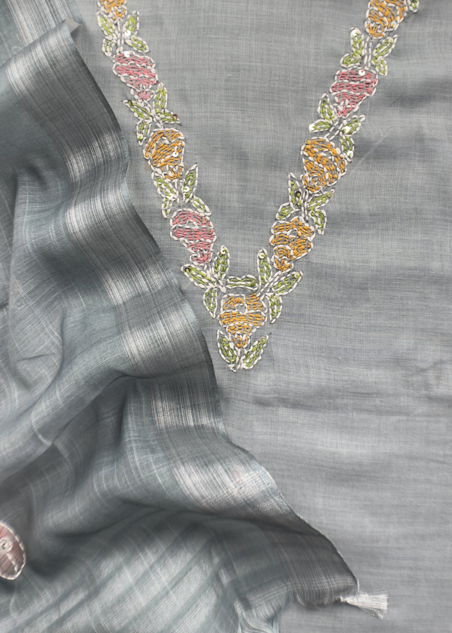 Office wear linen chanderi suit set