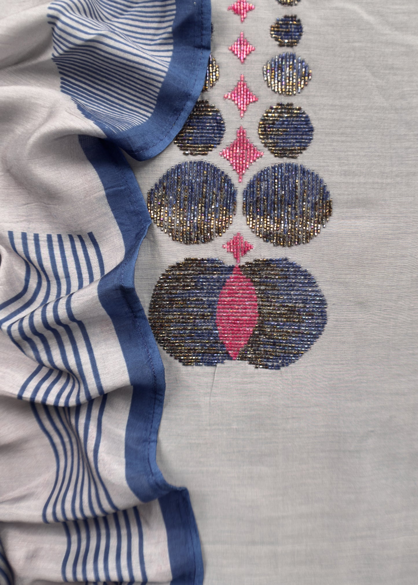 Gray Mul cotton Unstitched Suit With Sequin Embroidery And Abstract Print Dupatta