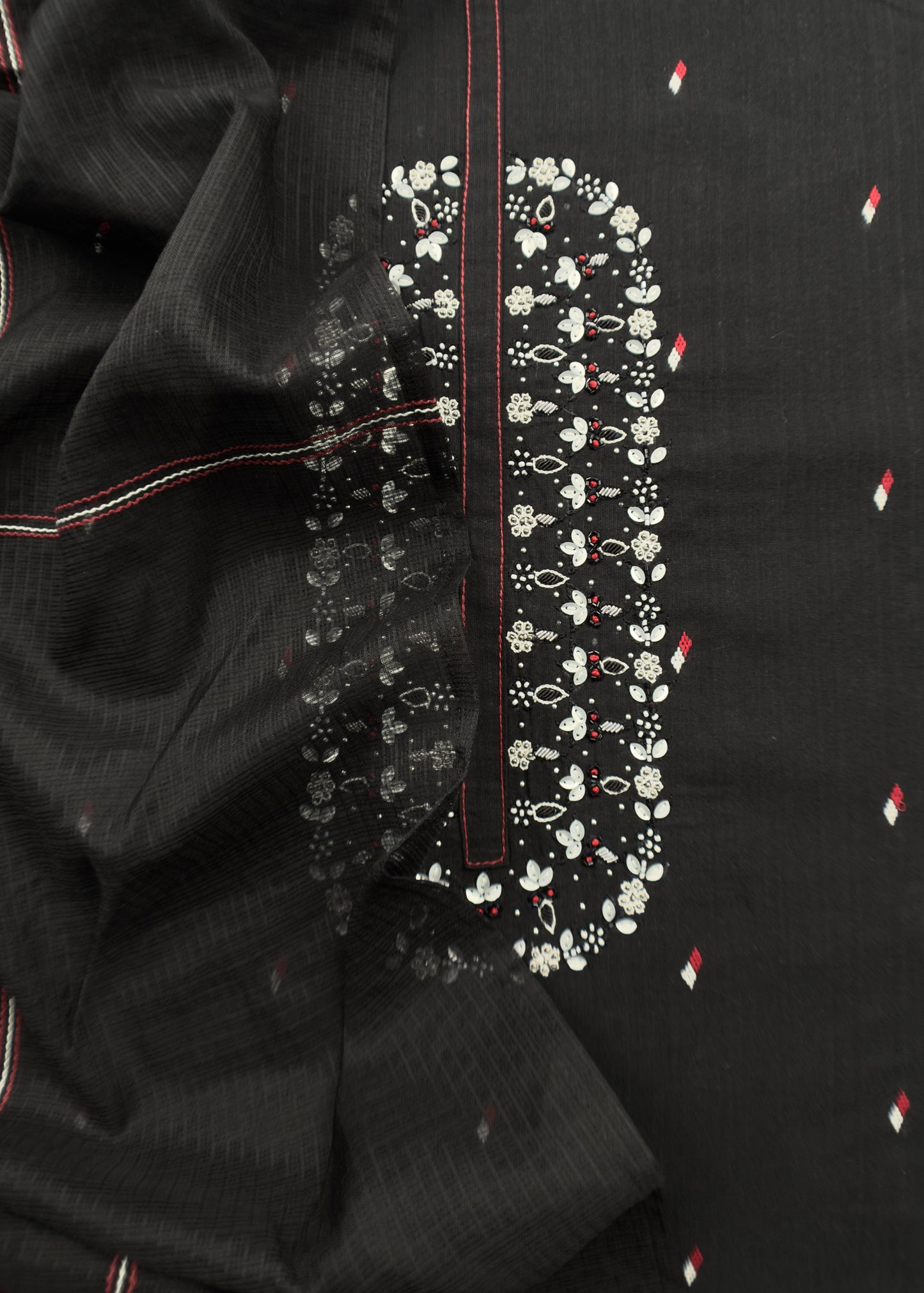Black Pure Cotton Kurta With Handwork And Kota Dupatta