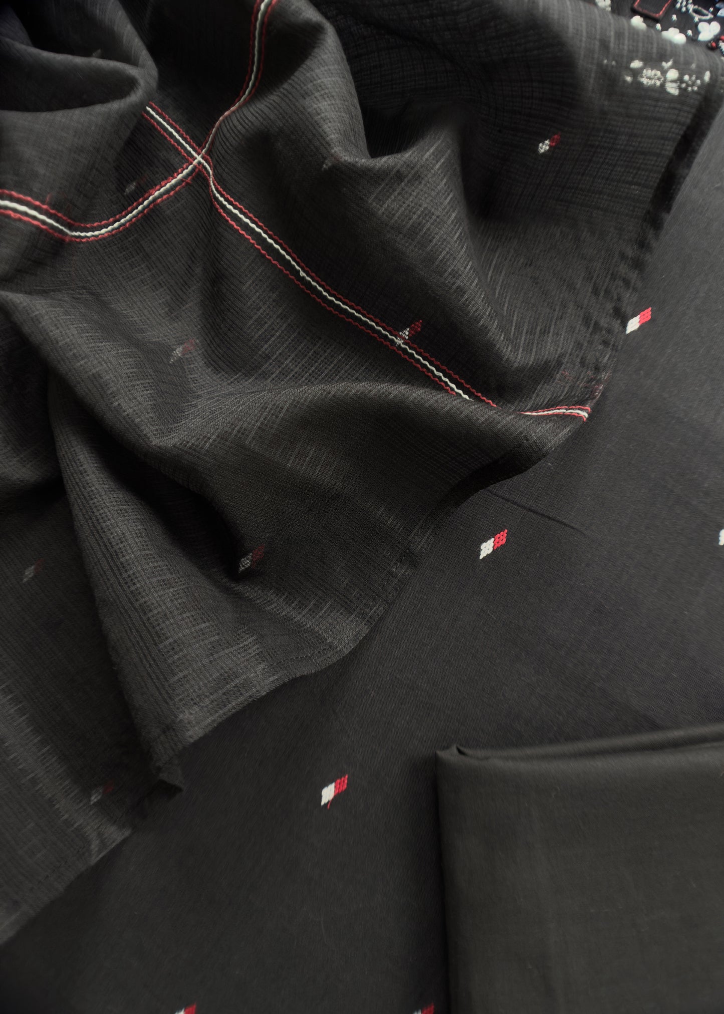 Black Pure Cotton Kurta With Handwork And Kota Dupatta