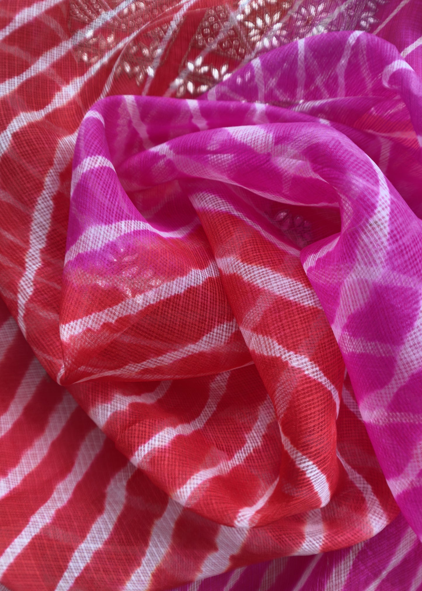 Gajari Pink Kalasheel Luxe Handloom Organza Suit With Handwork and Leheriya Kota Doriya Dupatta