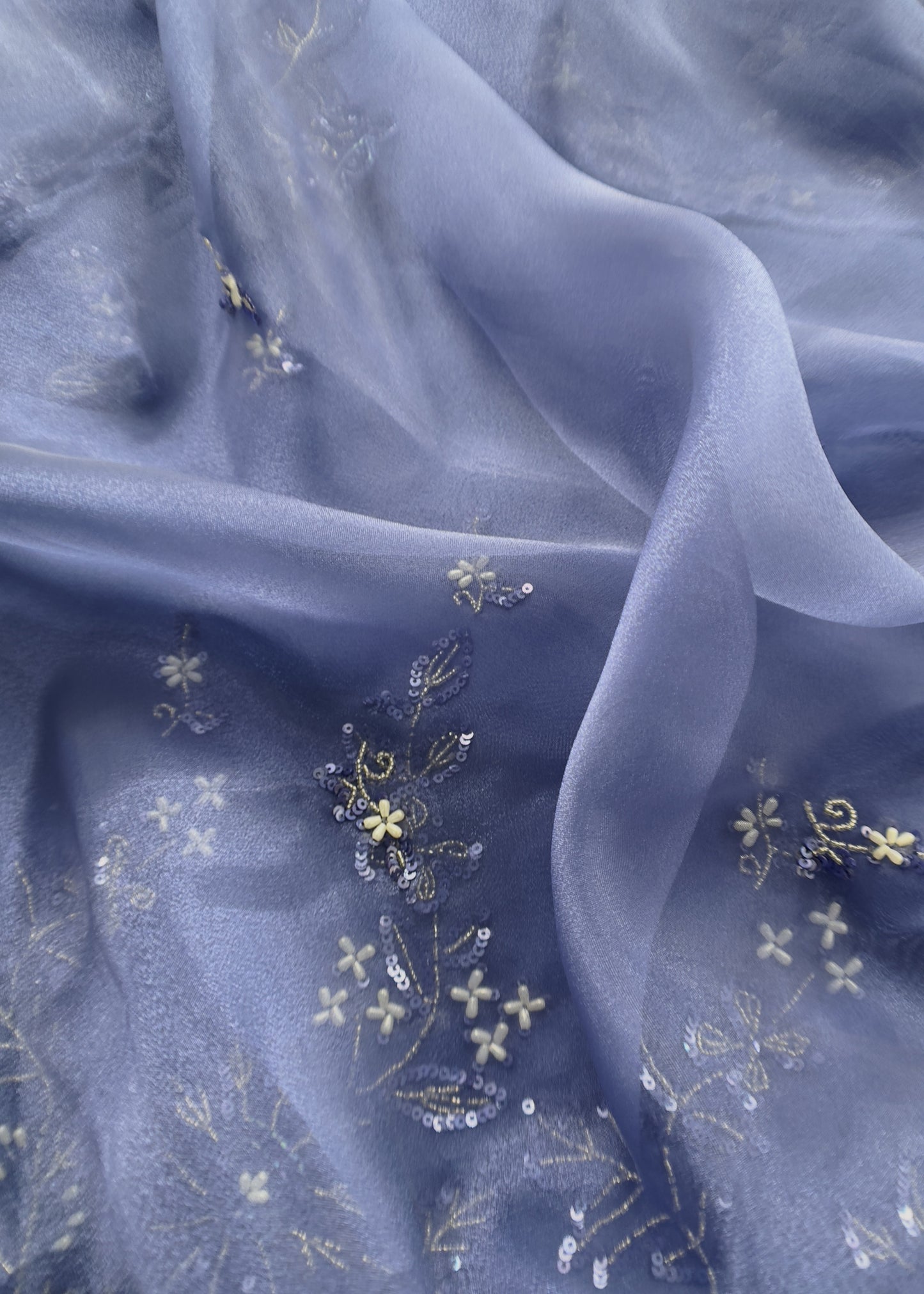 Blue purple Glass Tissue Three-piece Wedding Suit fabric with Hand work