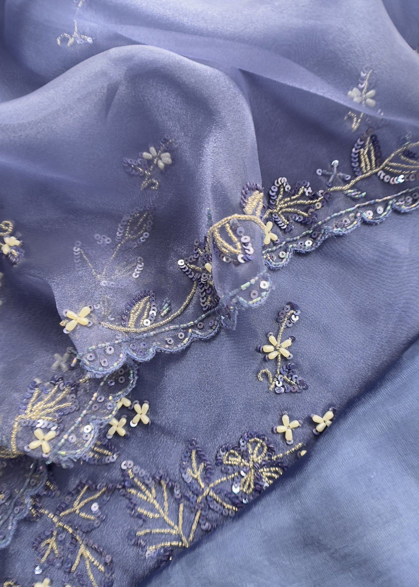 Blue purple Glass Tissue Three-piece Wedding Suit fabric with Hand work