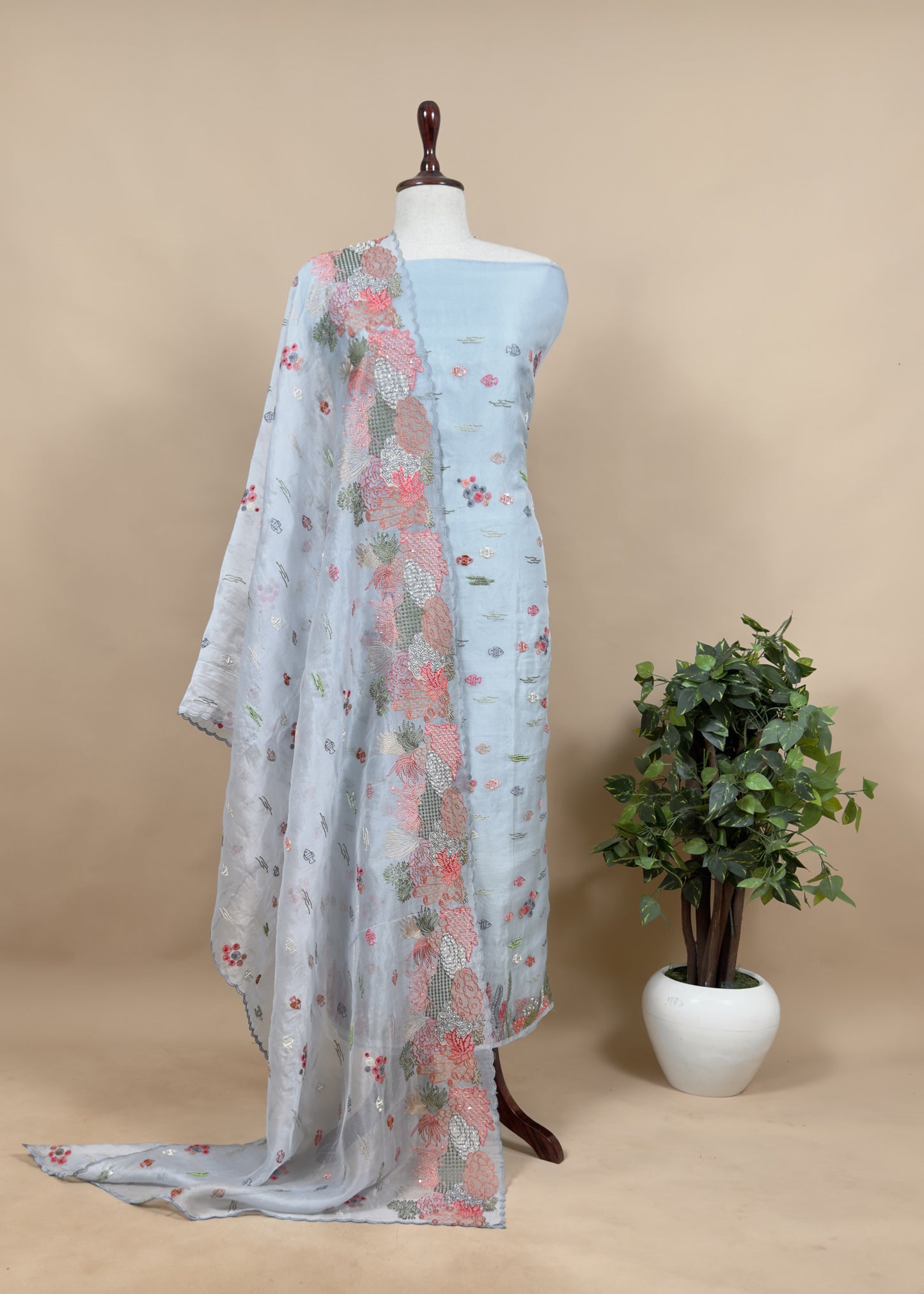 Organza Embroidery Suit Set For Women