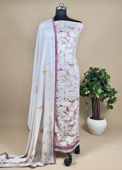 Purple Satin Cotton Unstitched Suit With Dupatta