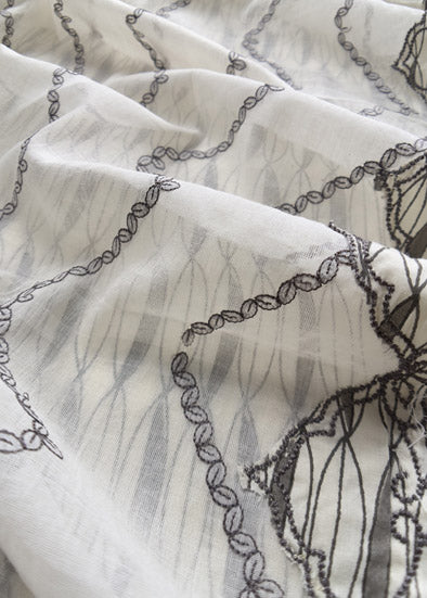 Off-White Block Printed Unstitched Embroidered Suit.