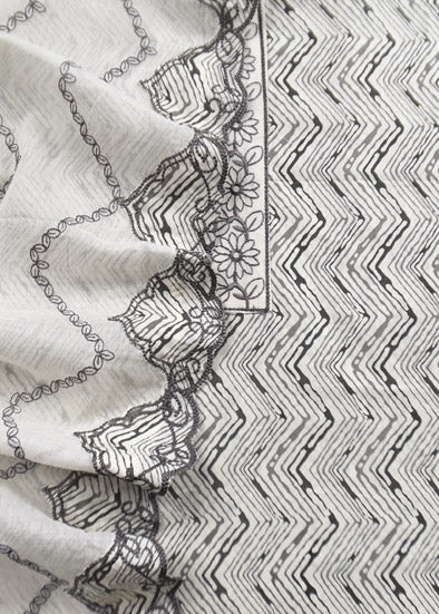 Off-White Hand Blocked  Unstitched Suit In Pure Cotton