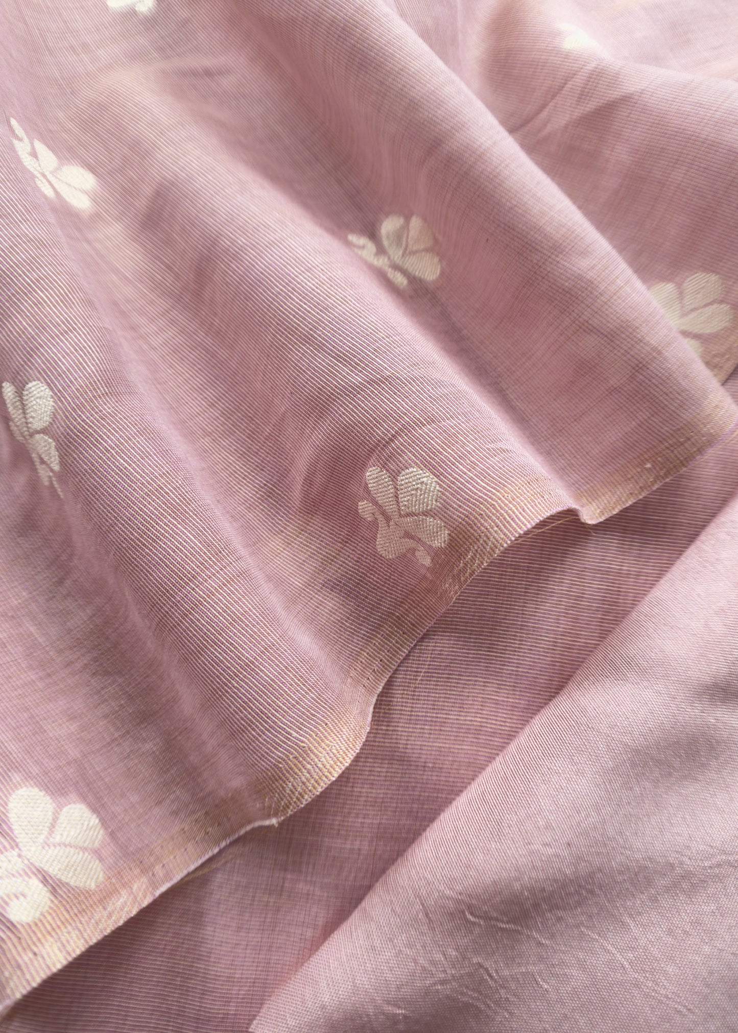 Pastel Pink Jamdani Weaved Suit Fabric In Linen Chanderi