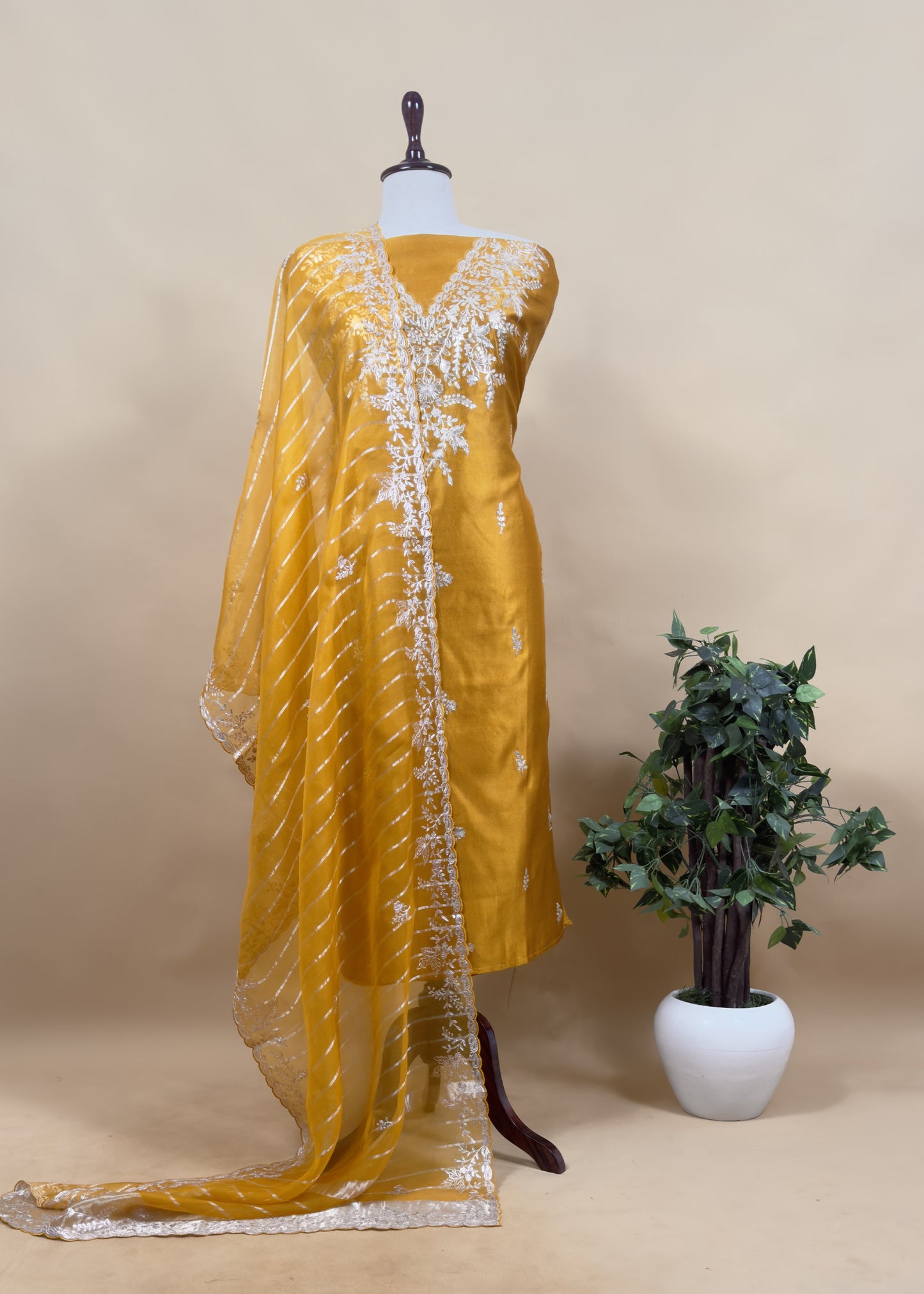 Violet Tussar Silk Unstitched Suit With Pitta Work
