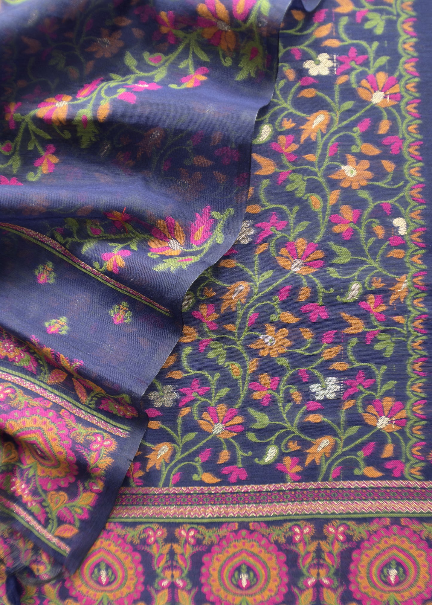 Blue Traditional Linen Chanderi Suit With Meenakari Jamdani Weaving