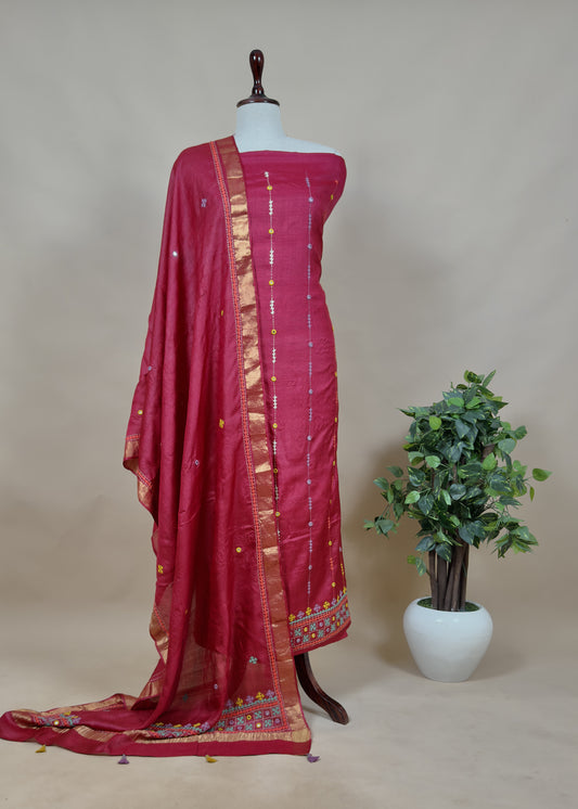 Tussar unstitched suit set at the best price