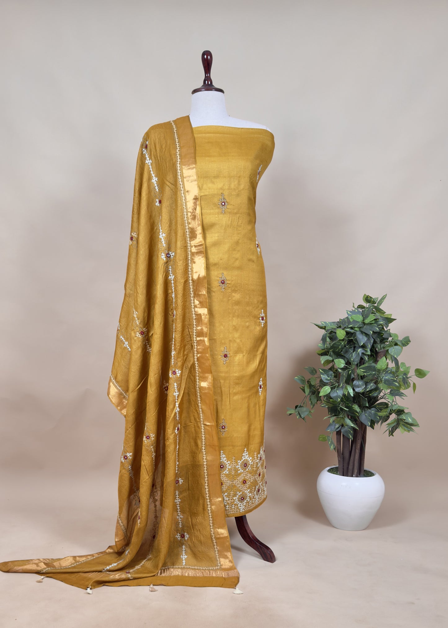 unstitched tussar suit for women