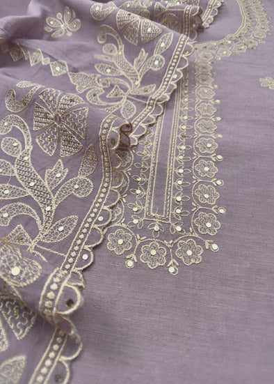Mauve Linen Silk Unstitched Suit With Resham Work