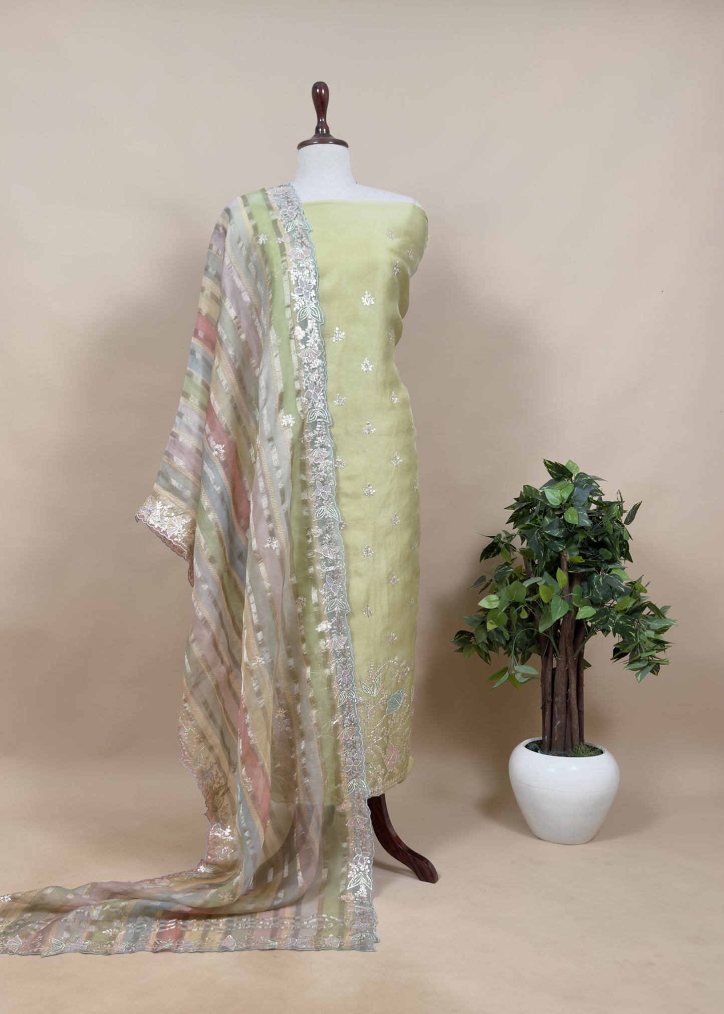 Pista Green Kalasheel Luxe Organza Suit With Pitta Hand Work