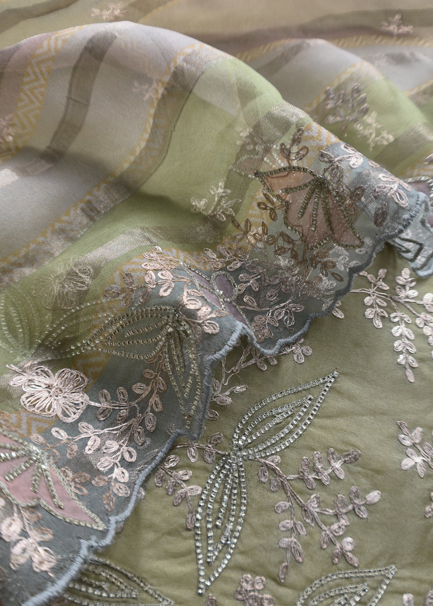 Pista Green Kalasheel Luxe Organza Suit With Pitta Hand Work