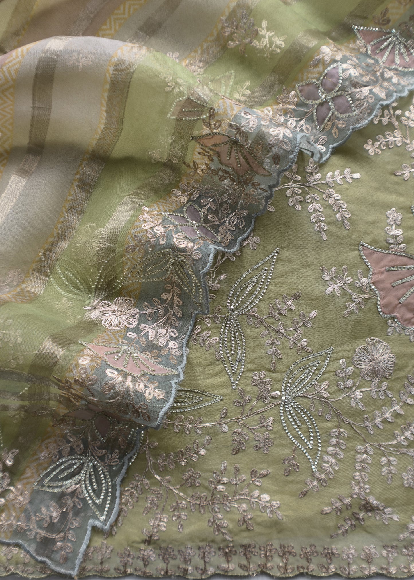 Pista Green Kalasheel Luxe Organza Suit With Pitta Hand Work