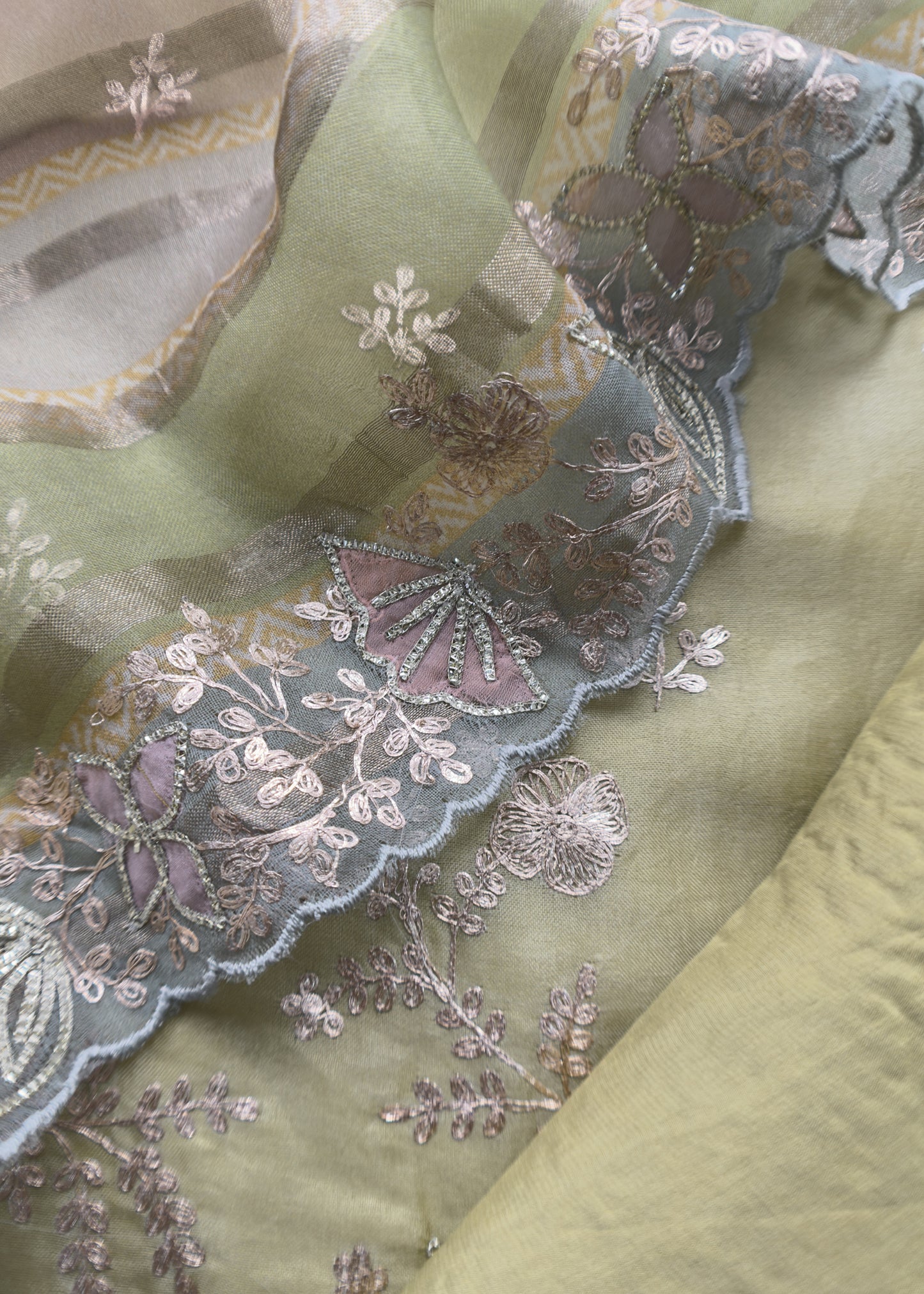 Pista Green Kalasheel Luxe Organza Suit With Pitta Hand Work