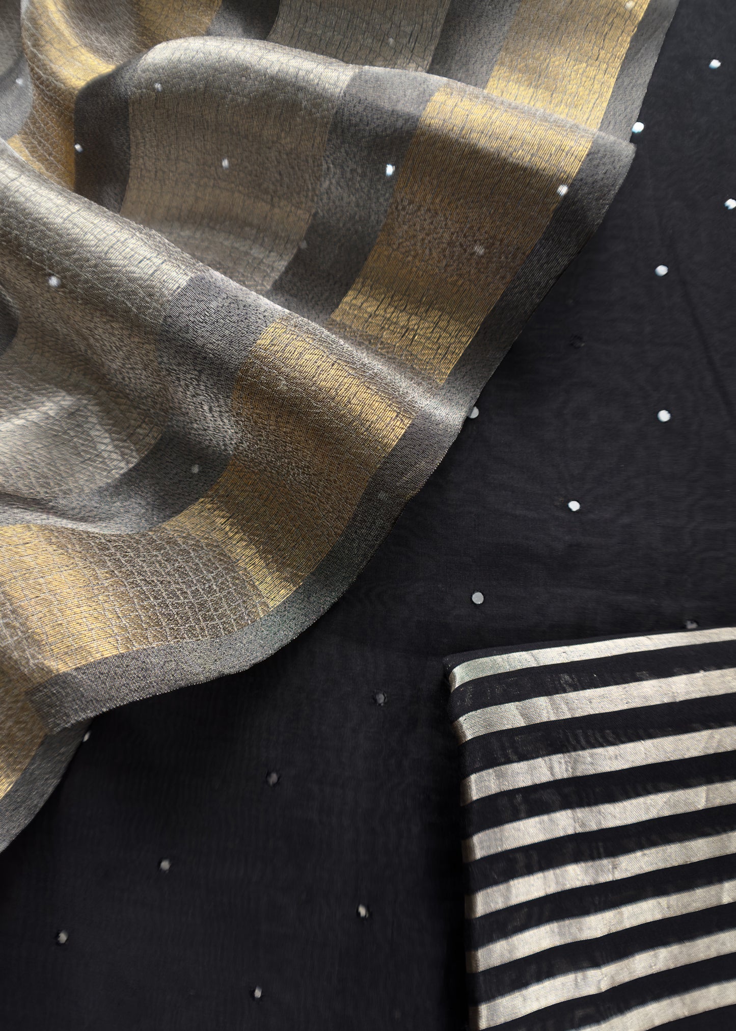 Black Old Luxury Handloom Chanderi Kurta With Handwoven Gold Silver Tissue Dupatta