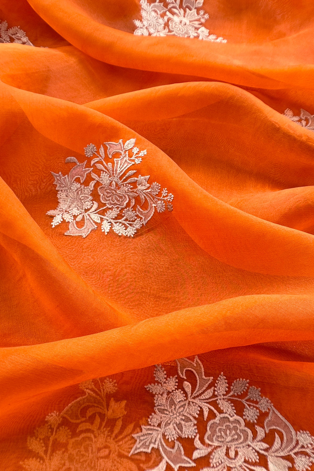 Orange Handloom Tissue Silk Suit With Kora Silk Dupatta