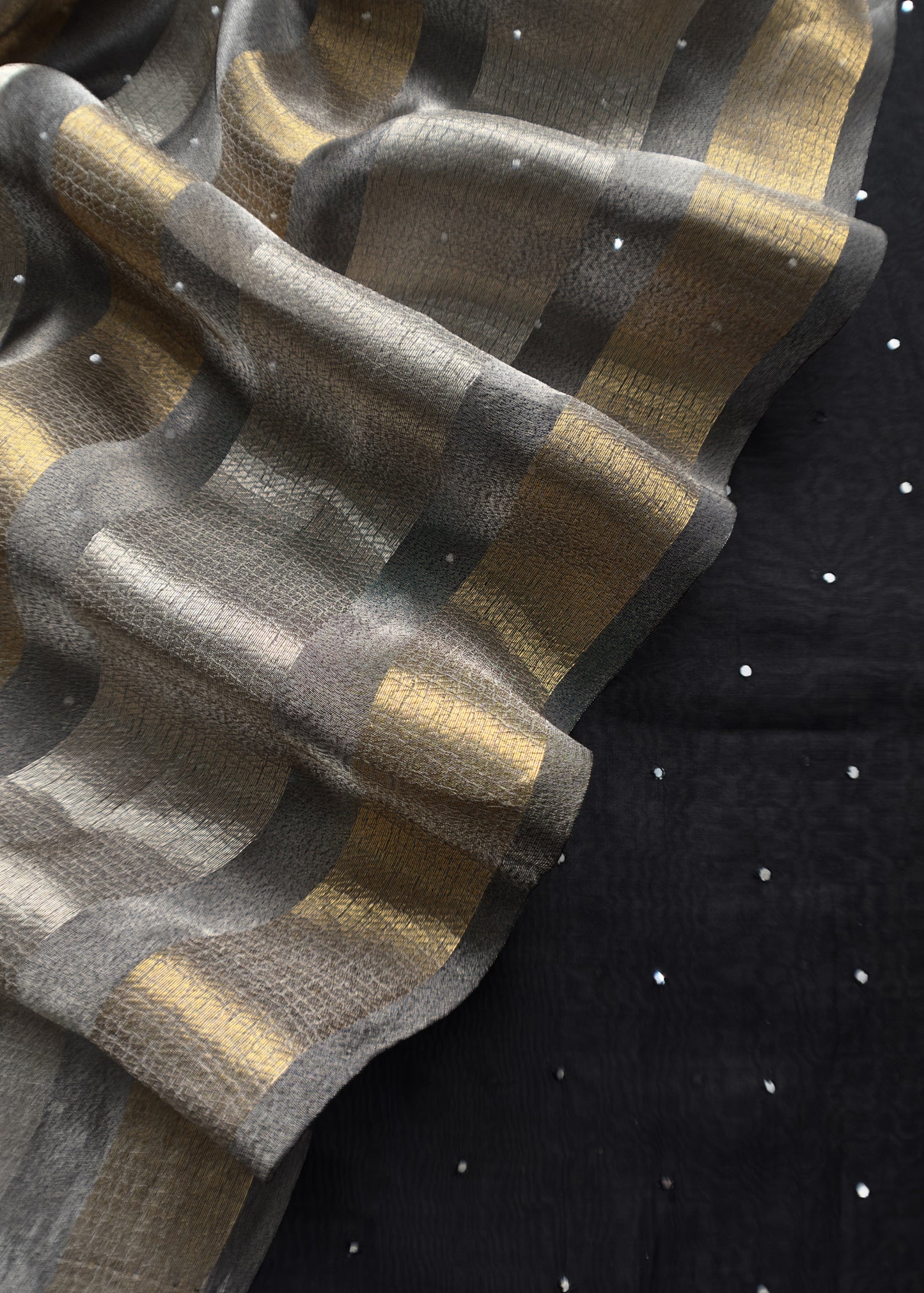 Black Old Luxury Handloom Chanderi Kurta With Handwoven Gold Silver Tissue Dupatta