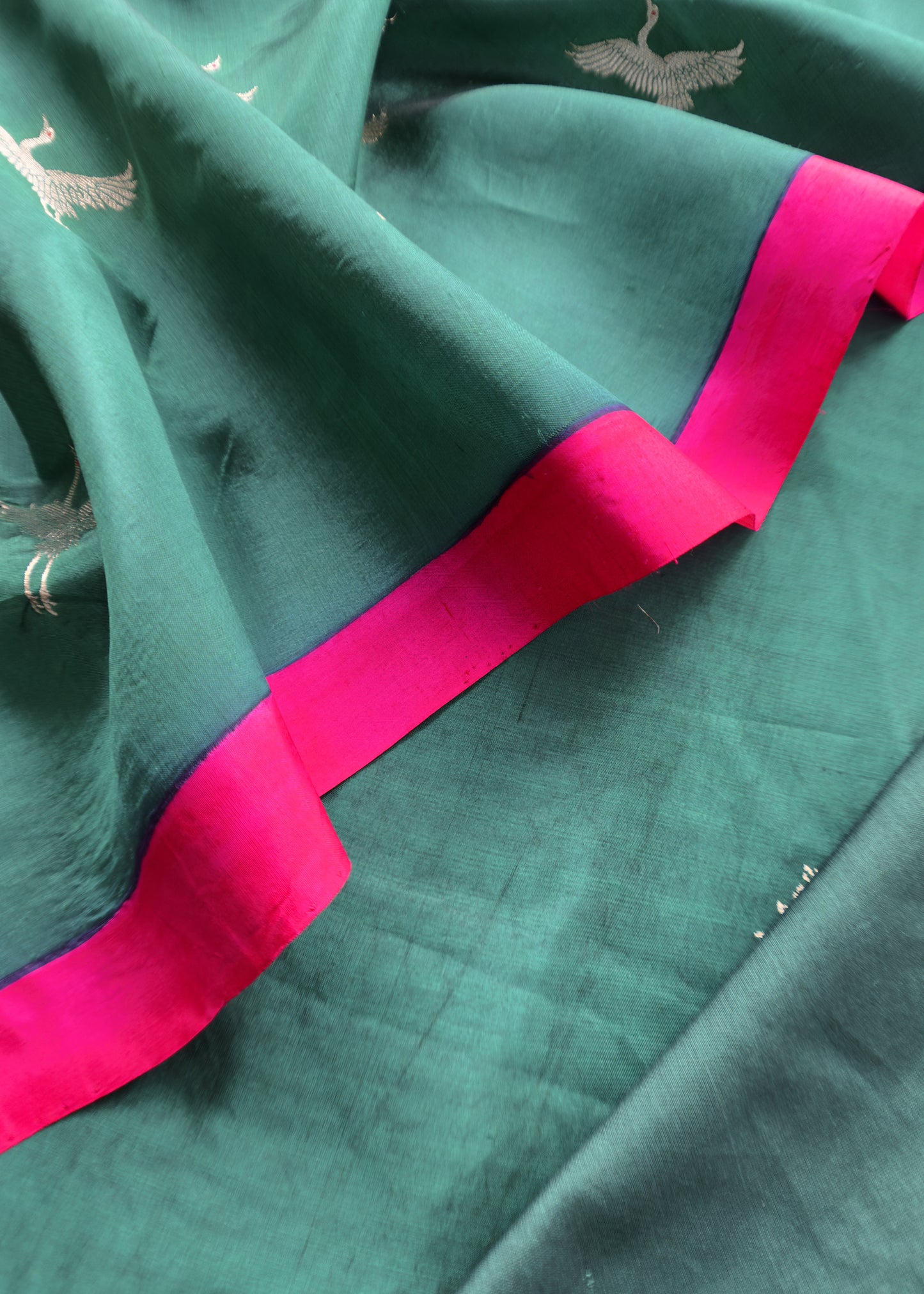 Bottle Green and Deep Pink Chidiya Handloom Katan Silk Suit Fabric