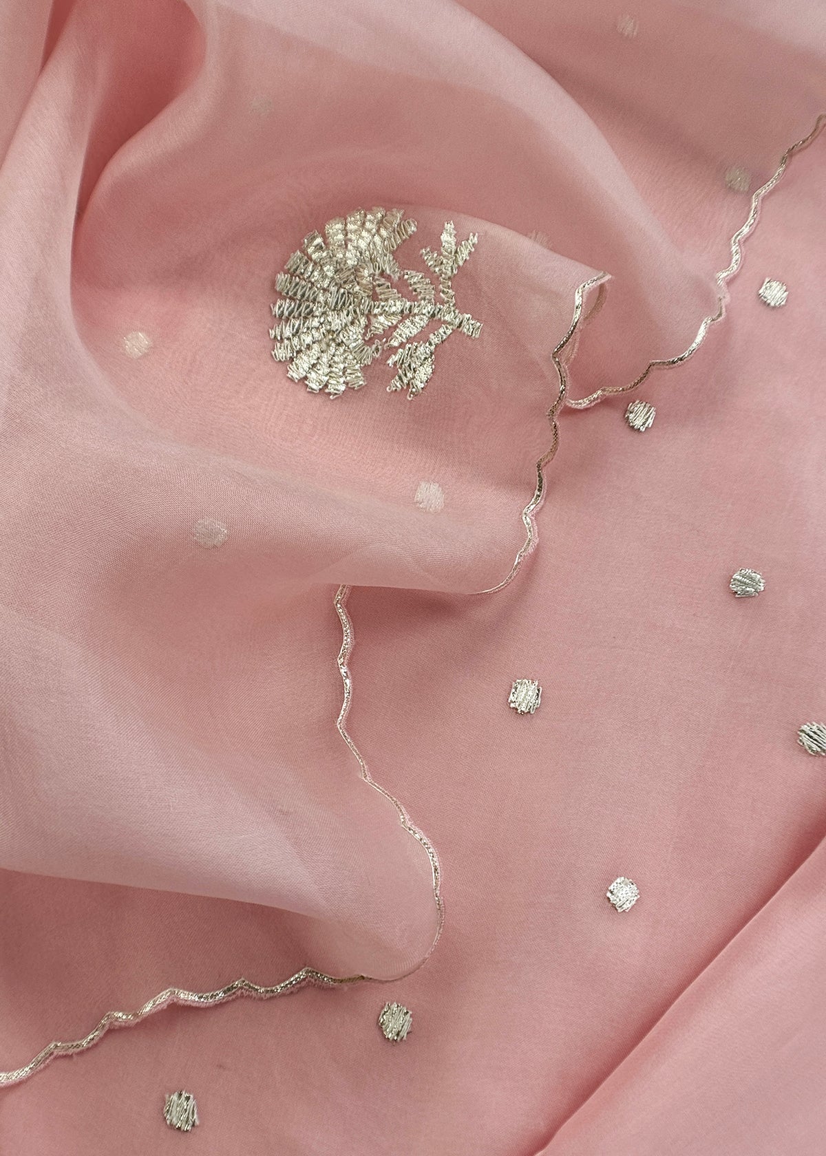 Pink Handloom Organza Silk Unstitched Suit With Gota Handwork