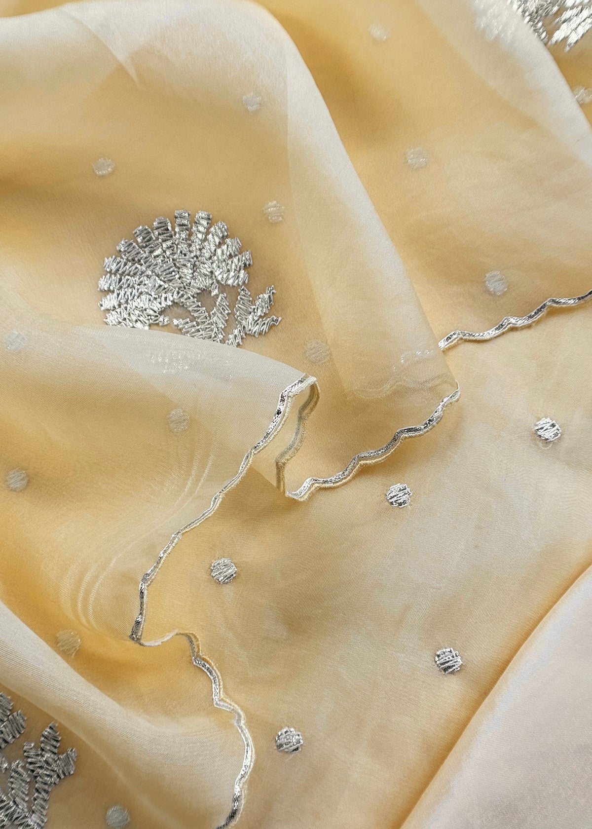 Butter Yellow Handloom Organza Silk Unstitched Suit With Gota Handwork