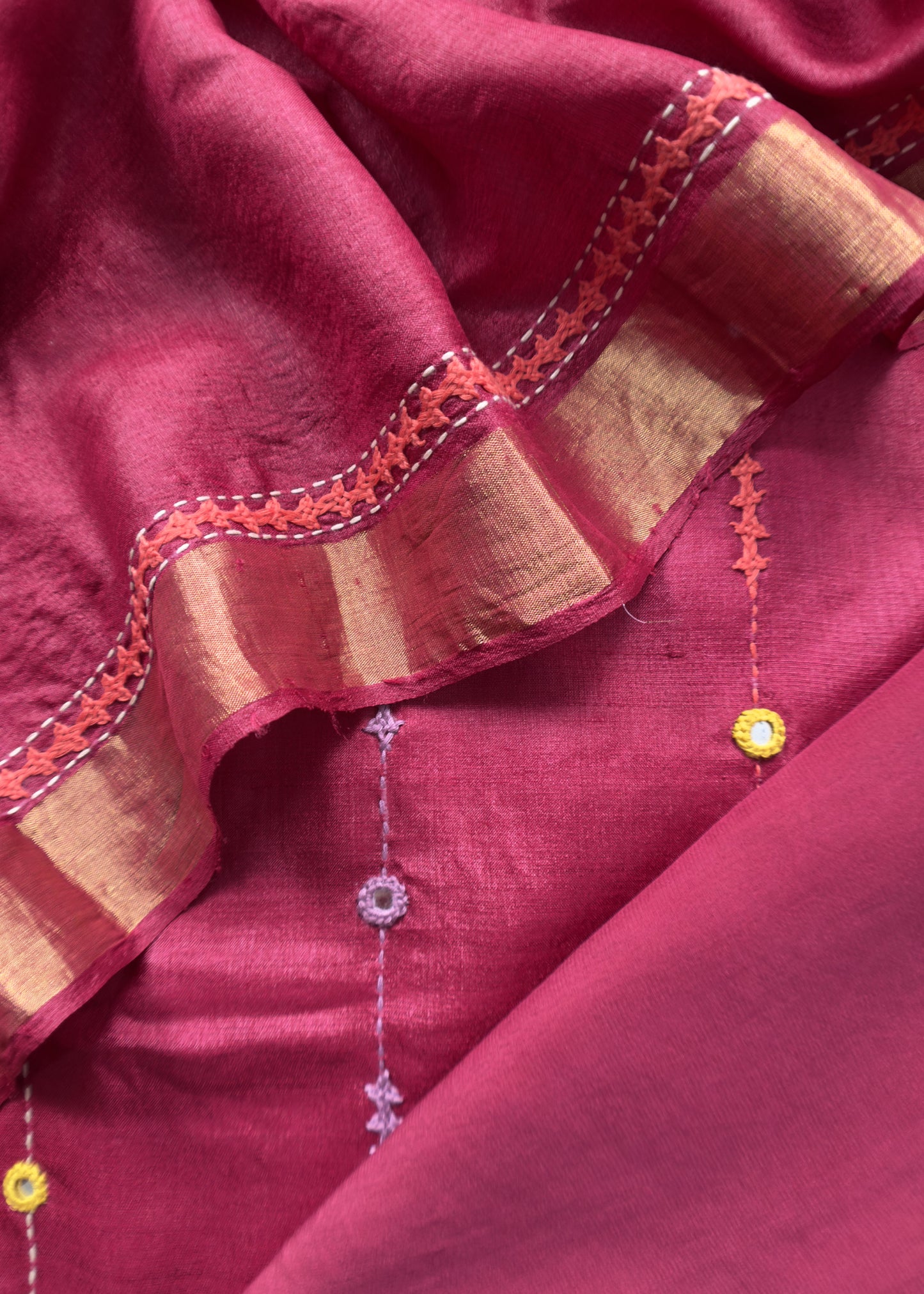 Kalasheel Luxe Red Handloom Tussar Suit With Kutch Embroidery